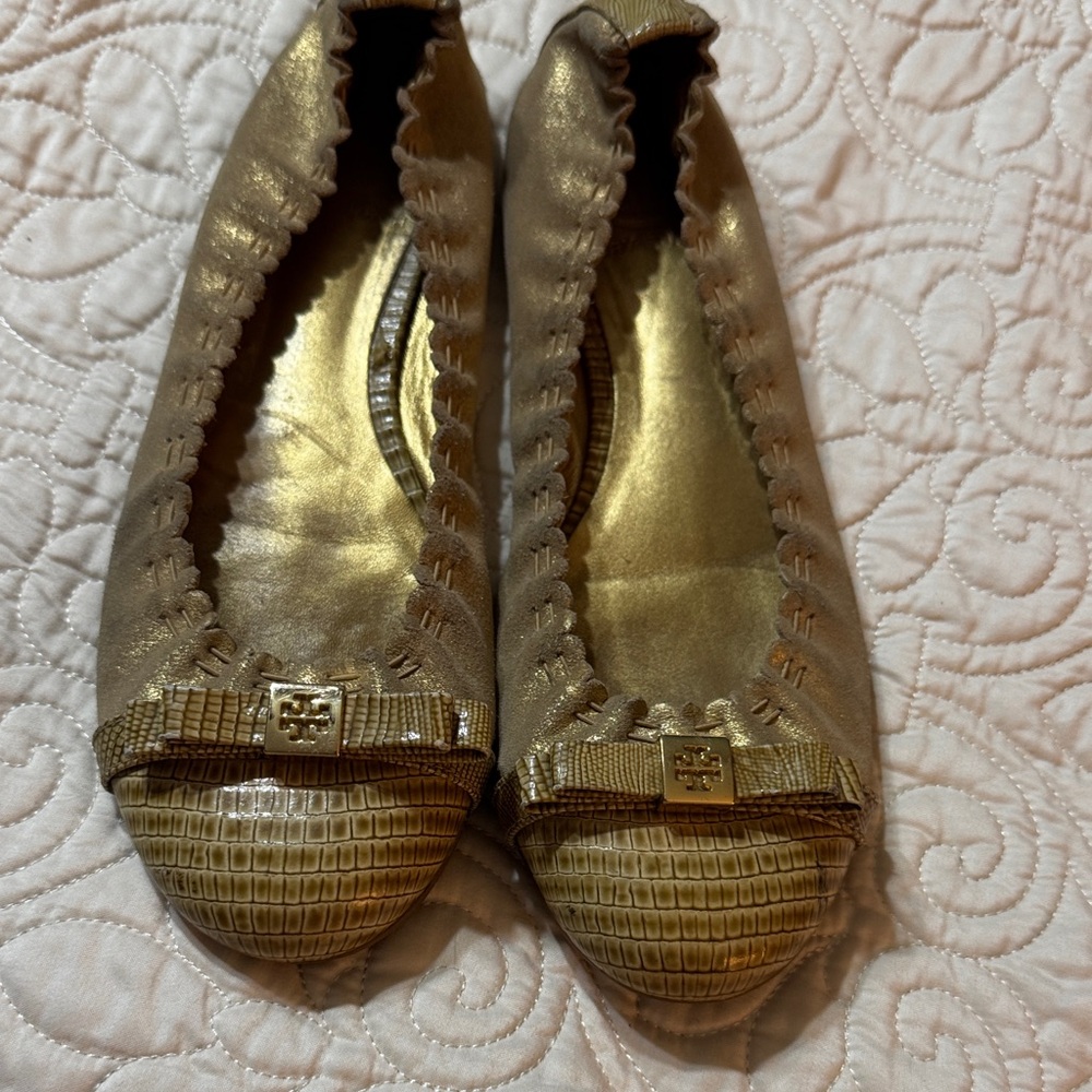 Tory Burch Metallic Gold Flats 7.5
